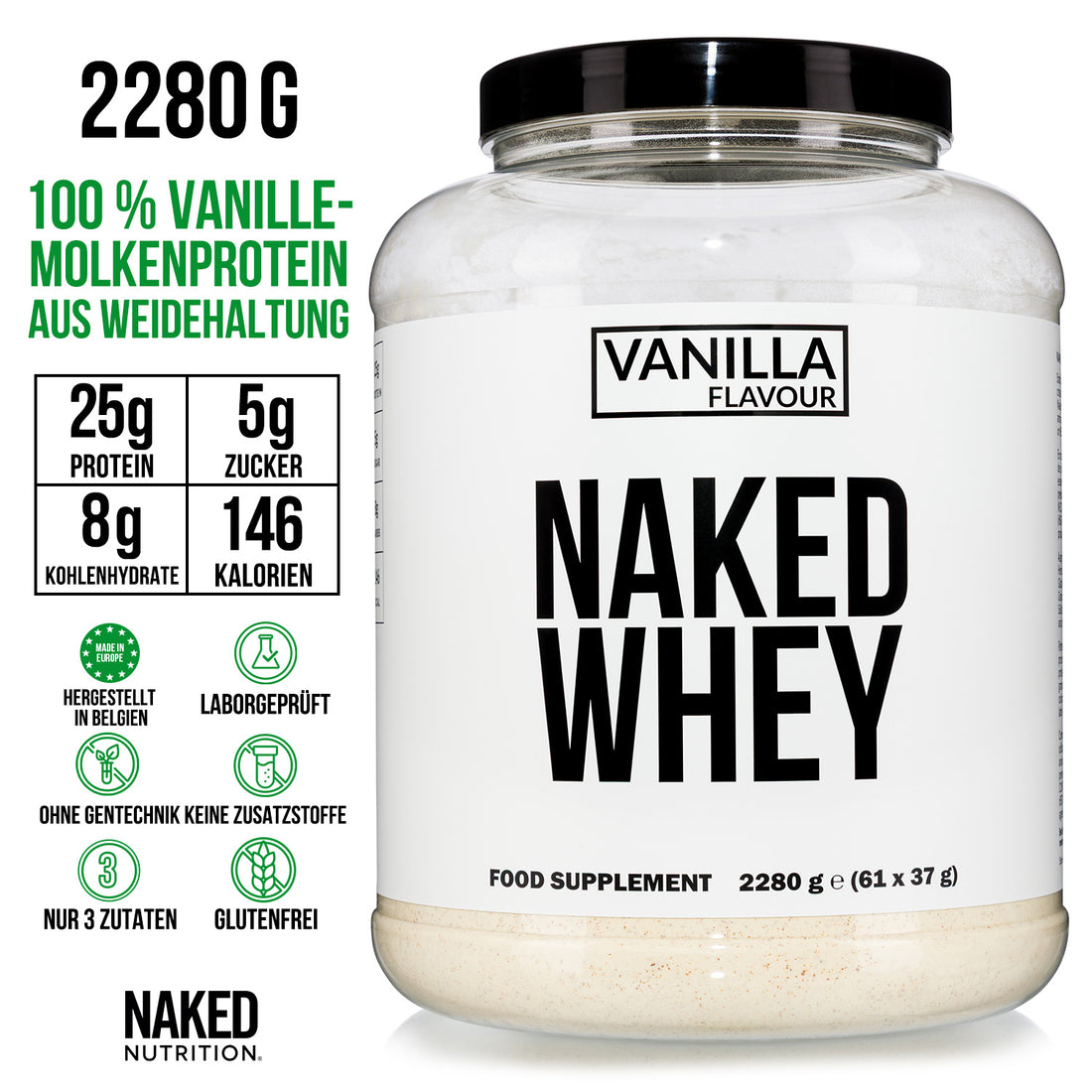 Vanille Whey Proteinpulver | Naked Vanillemolke - 2280g