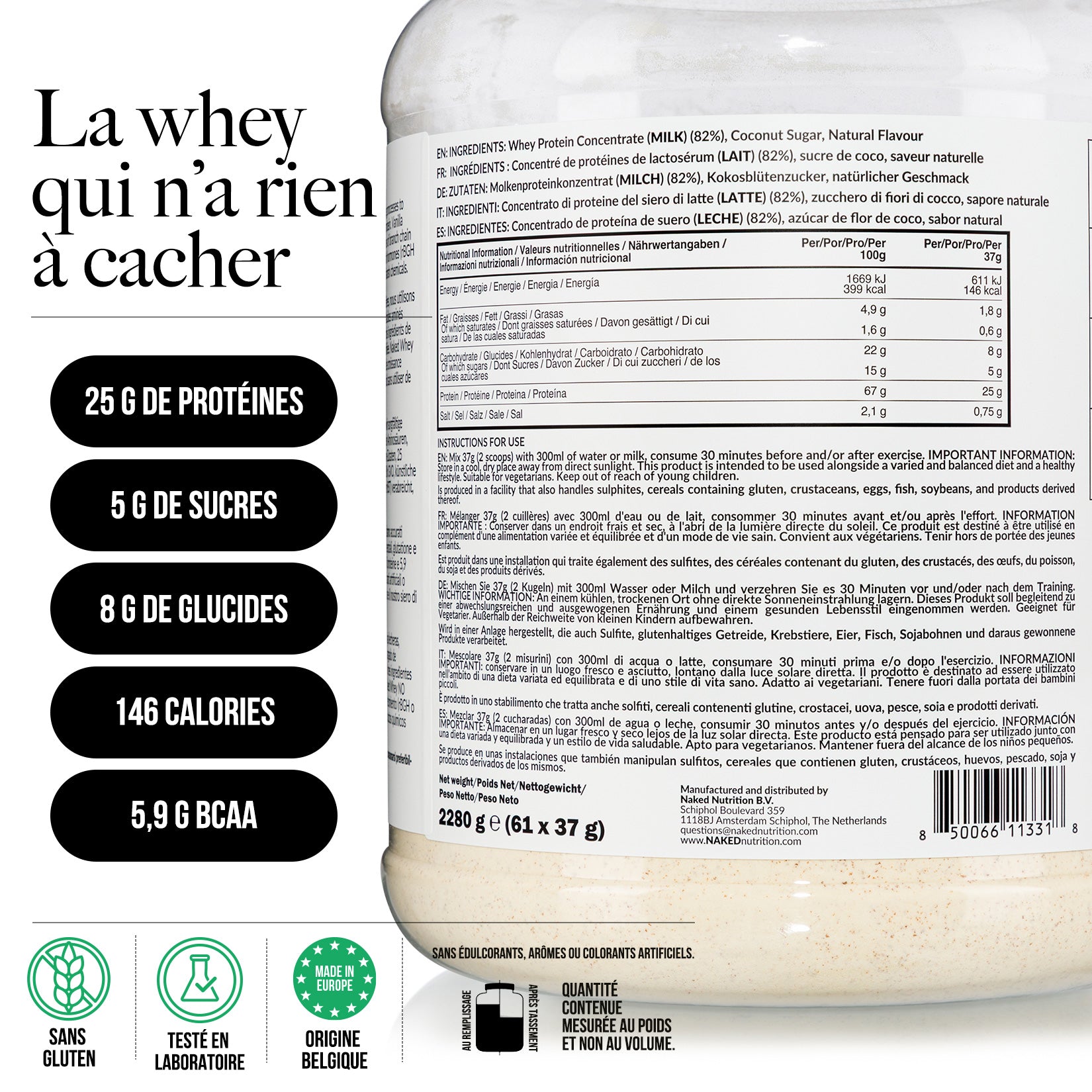 Protéines de Whey à la vanille | Naked Vanilla Whey - 2280g