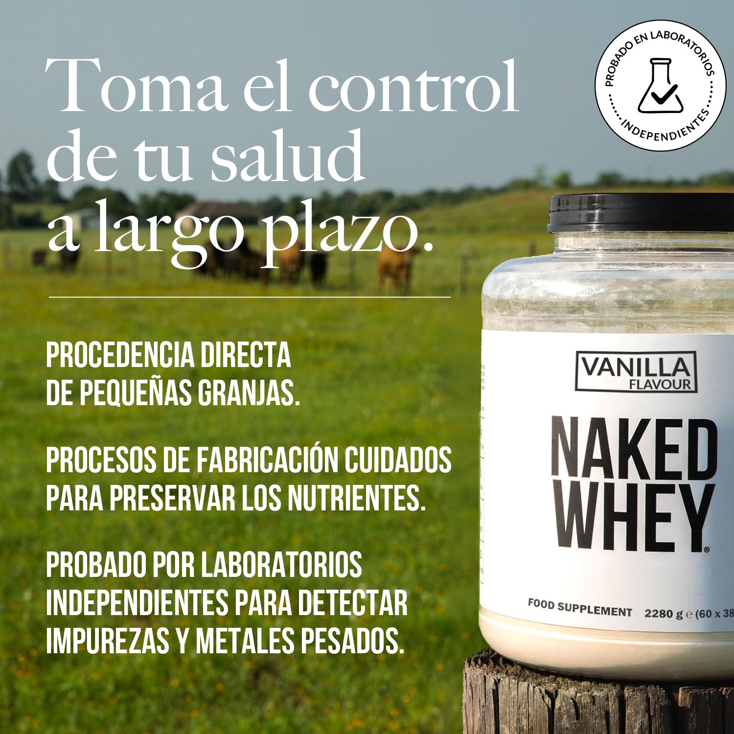 Proteína de suero de leche en polvo con sabor a vainilla | Naked Vanilla Whey - 5 libras