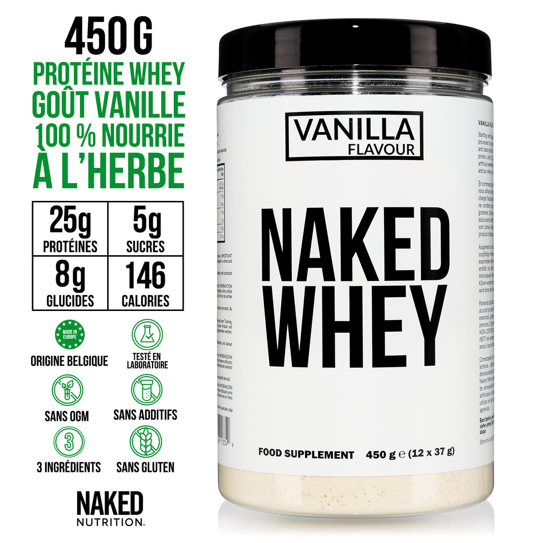 Protéines de Whey à la vanille | Naked Vanilla Whey - 450g