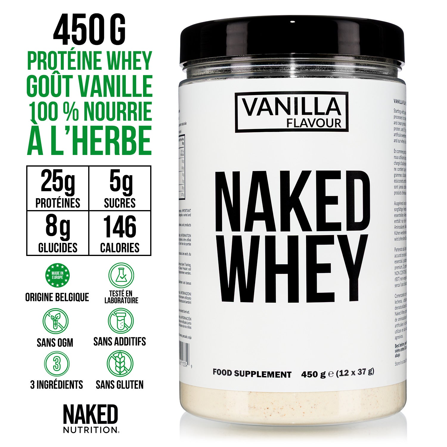 Protéines de Whey à la vanille | Naked Vanilla Whey - 450g
