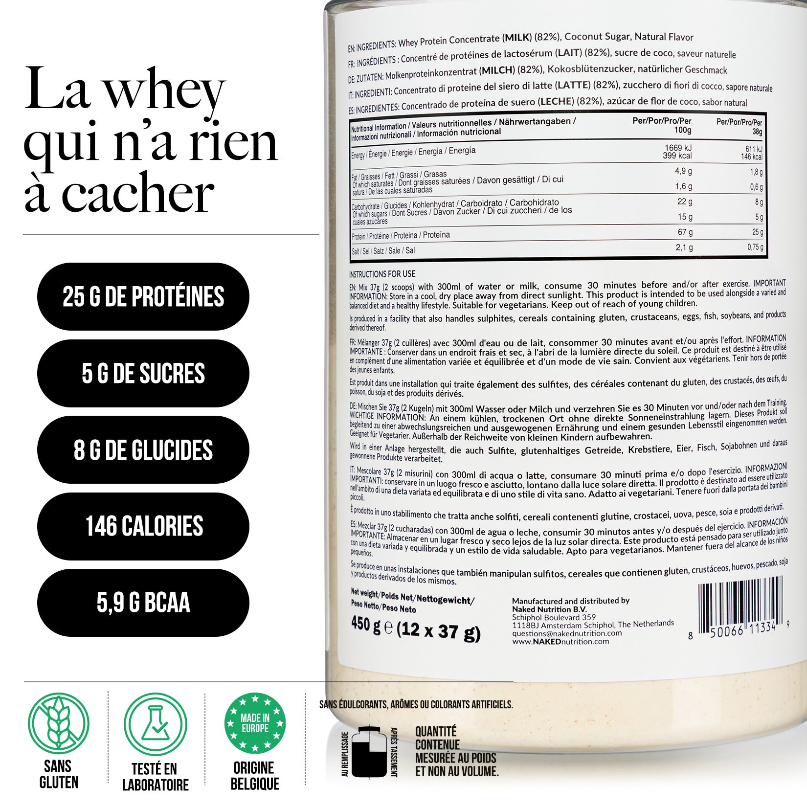 Protéines de Whey à la vanille | Naked Vanilla Whey - 450g