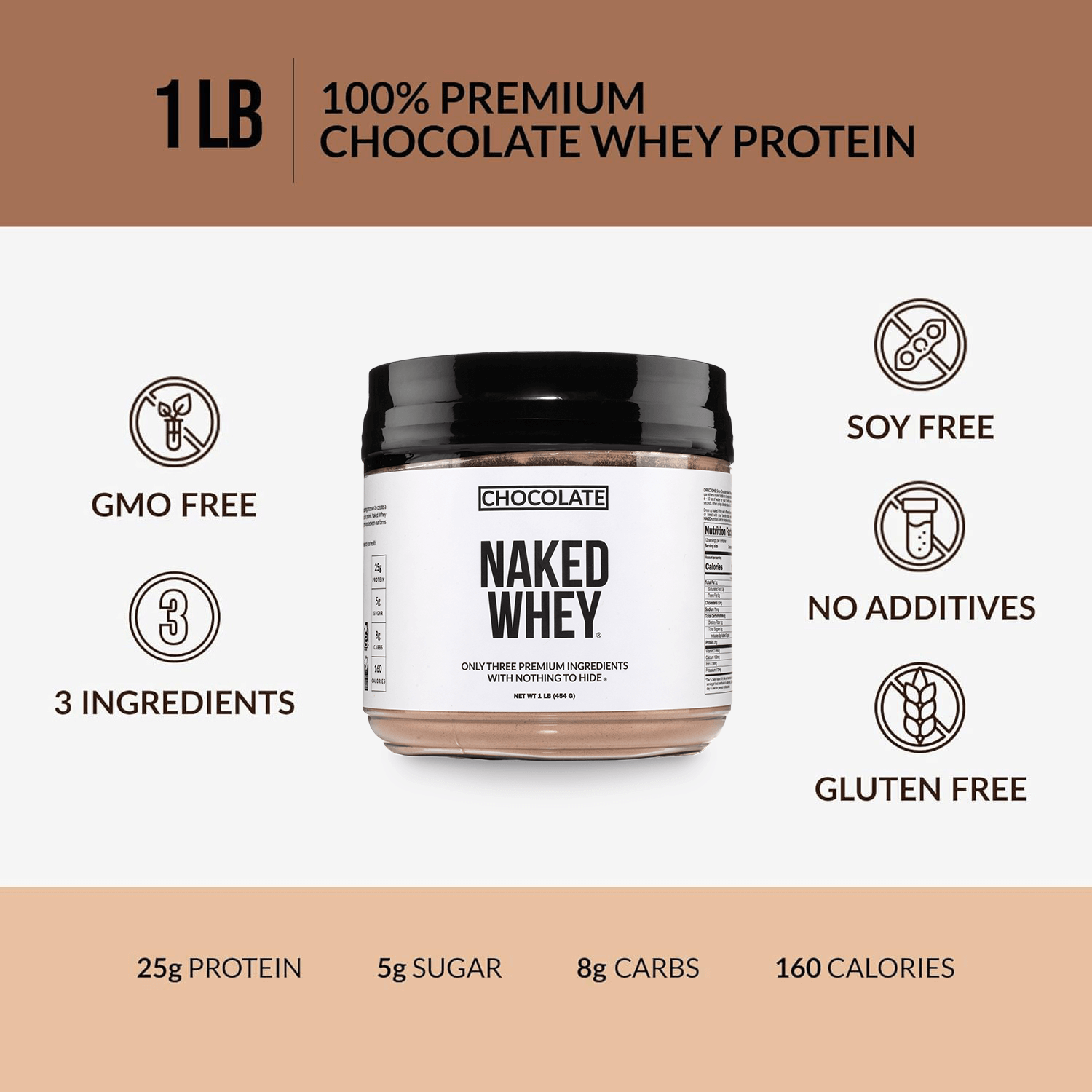 Chocolate Whey Protein Powder 1lb | Naked Chocolate Whey - 1LB