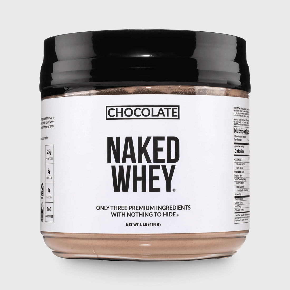 Proteína de suero de leche en polvo con sabor a chocolate, 1 libra | Naked Chocolate Whey - 1 libra