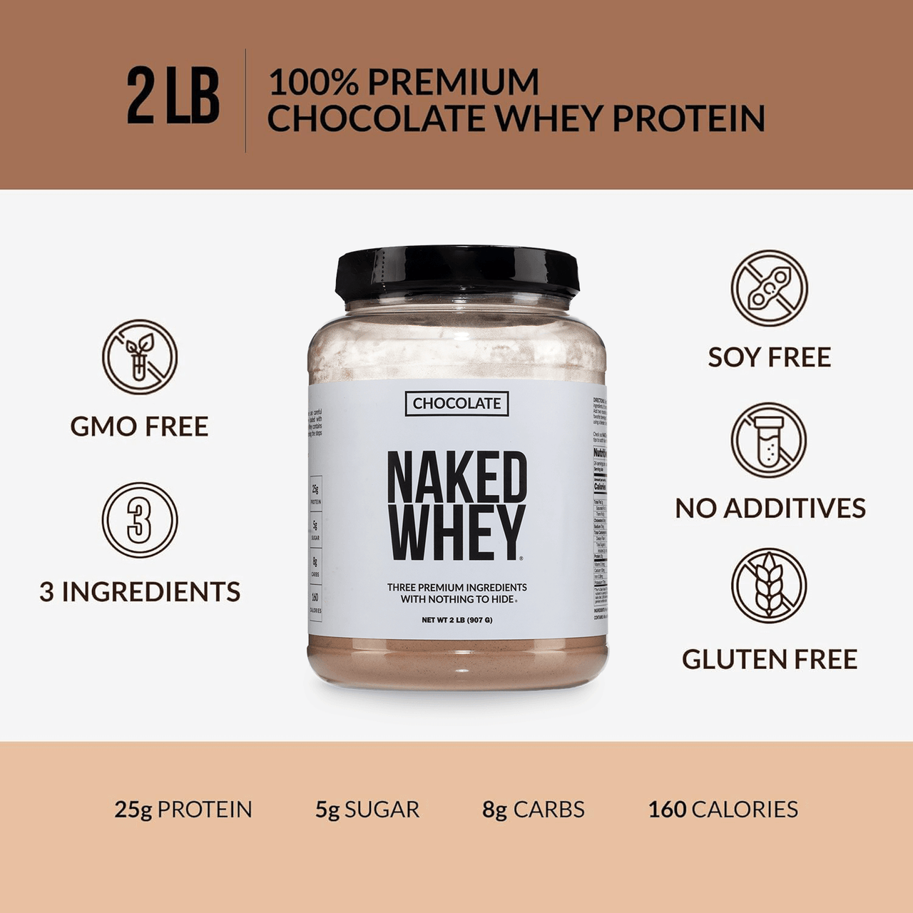 Proteína de suero de leche en polvo con sabor a chocolate | Naked Chocolate Whey - 2 libras