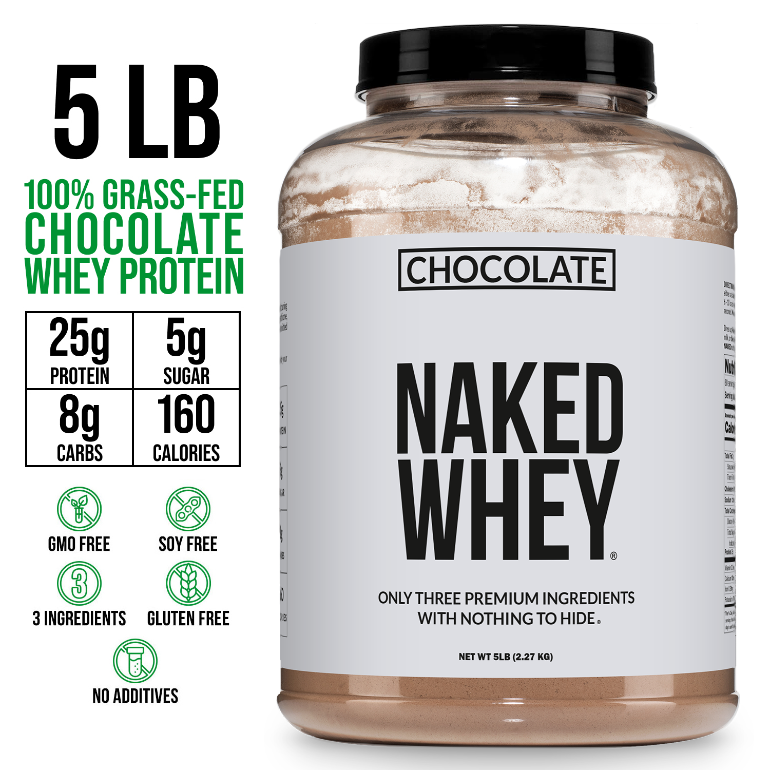 Proteína de suero de leche en polvo con sabor a chocolate | Naked Chocolate Whey - 5 libras