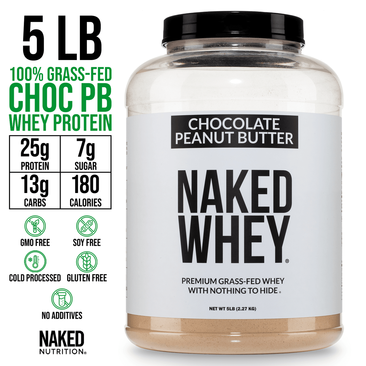 Proteína de suero en polvo con sabor a mantequilla de maní y chocolate | Naked Whey - 5 libras