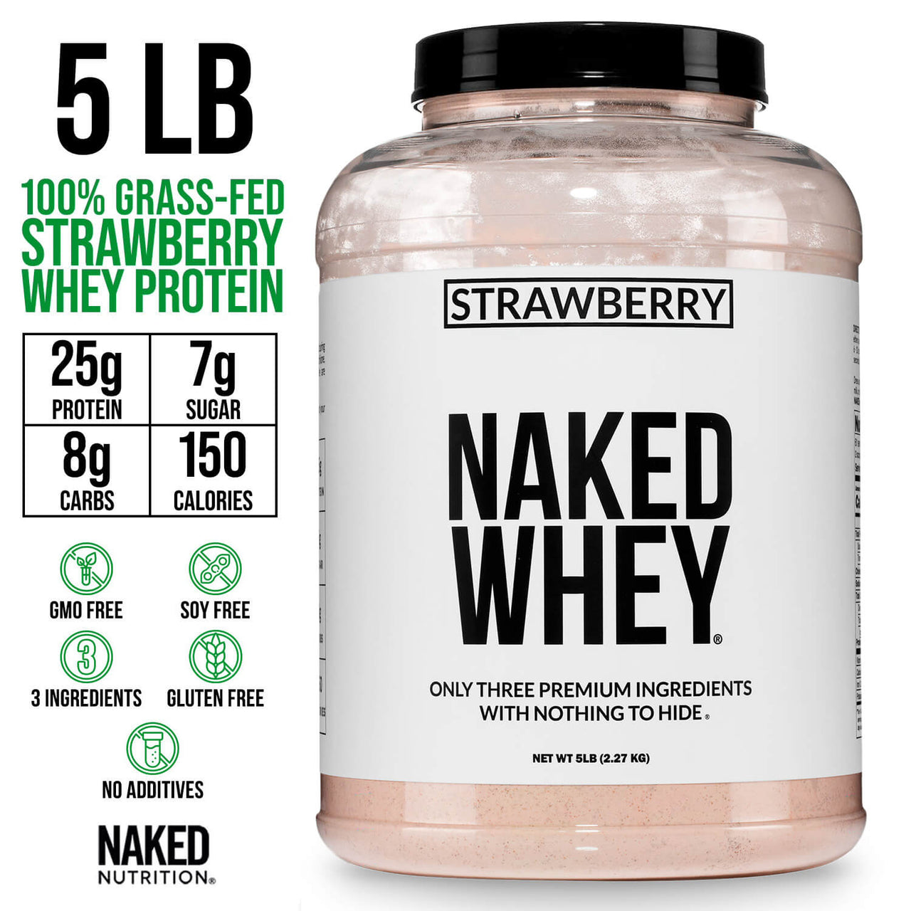 Proteína de suero de leche en polvo con sabor a fresa | Naked Strawberry Whey - 5 libras