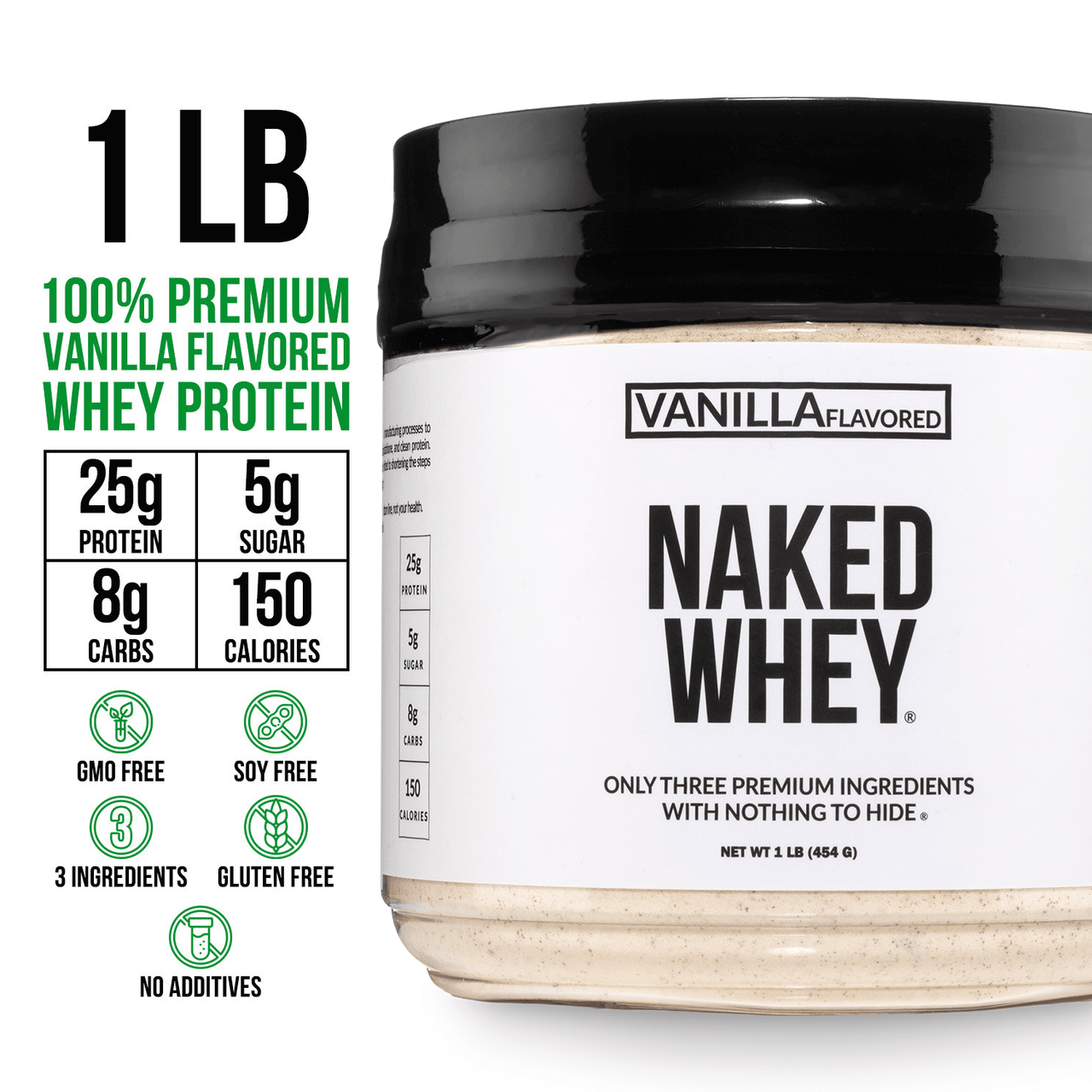 Proteína de suero de leche con sabor a vainilla en polvo, 1 libra | Naked Vanilla Whey - 1 libra