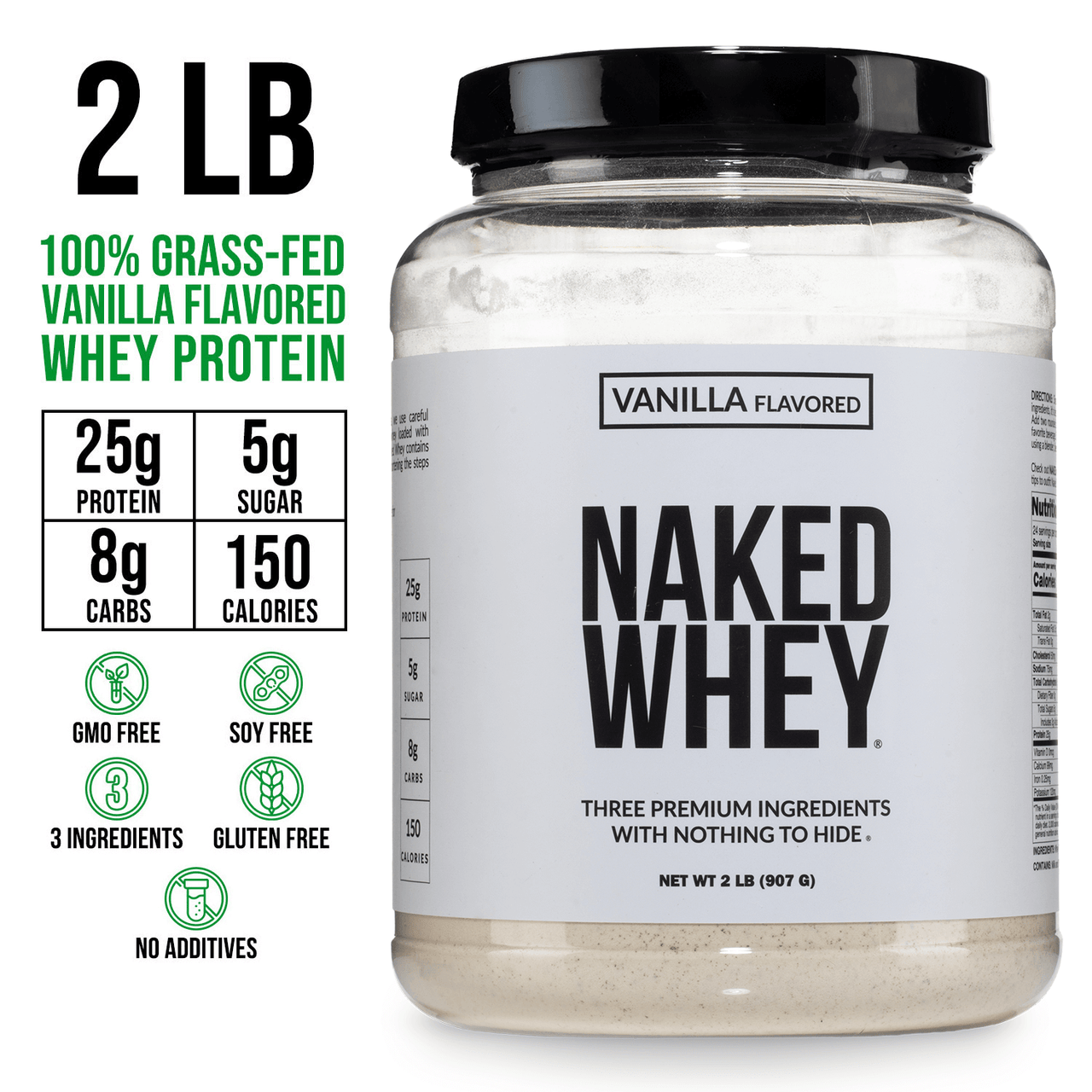 Proteína de suero de leche en polvo con sabor a vainilla | Naked Vanilla Whey - 2 libras