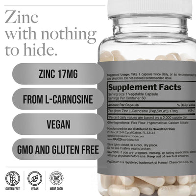 Complément quotidien de zinc | Zinc Carnosine Naked - 60 capsules