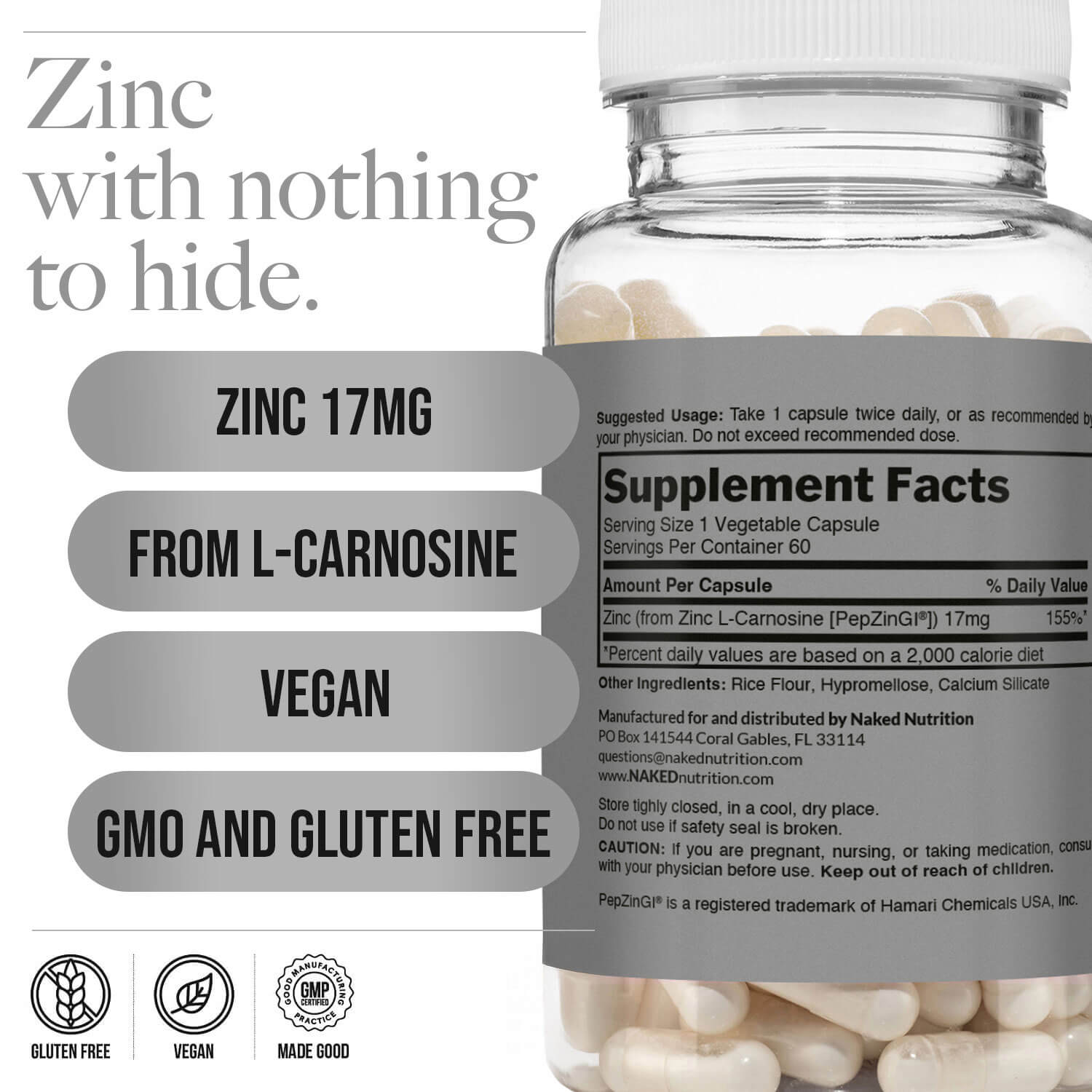 Daily Zinc Supplement | Naked Zinc Carnosine - 60 Capsules