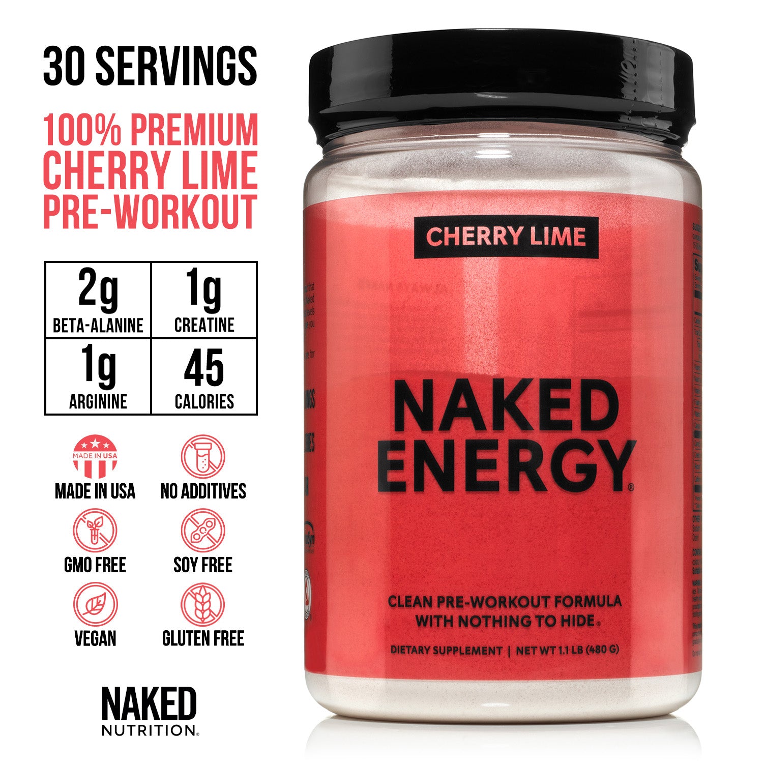 Cherry Lime Pre Workout Supplement | Naked Energy - 30 Servings - Image 3