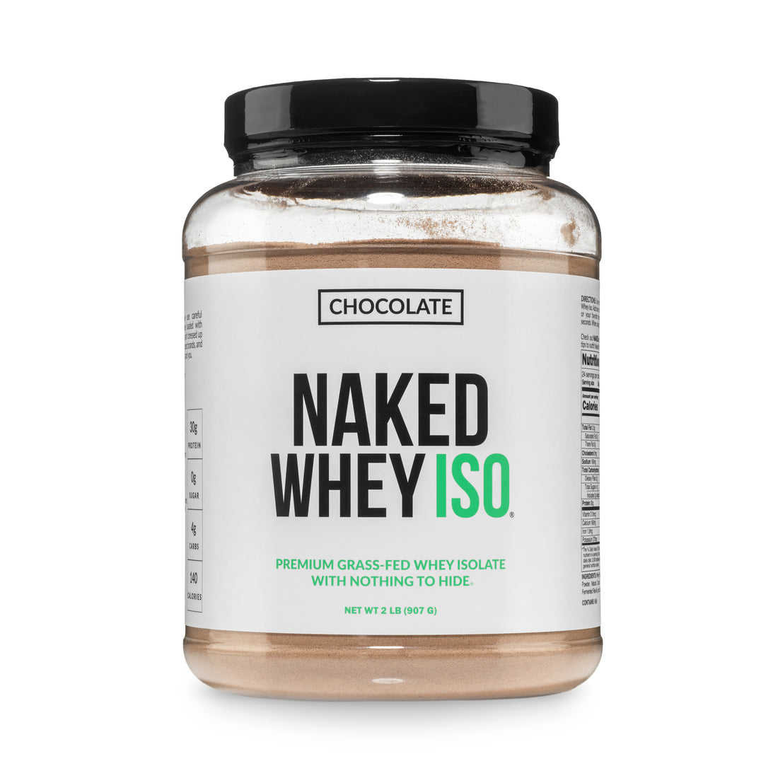 whey isolate chocolate powder grass fed no-additives gluten-free