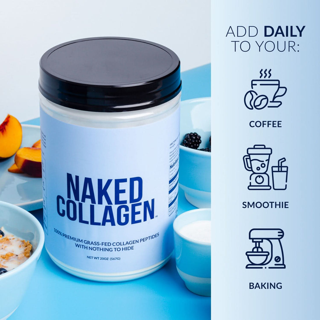 Peptides de collagène à la vanille avec acide hyaluronique | Naked Collagen Advanced - 1,3 LB