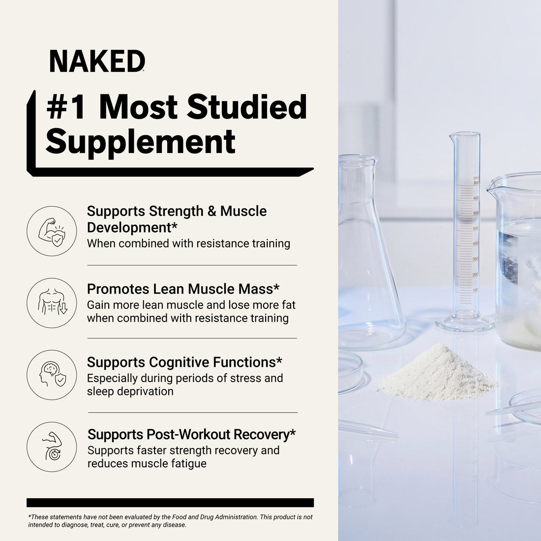 Kreatin-Monohydrat-Pulver 500 g | Naked Creatine - 1,1 Pfund