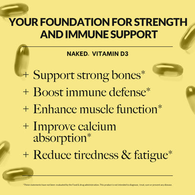 Supplément quotidien de vitamine D3 | Naked Vitamin D - 200 capsules molles