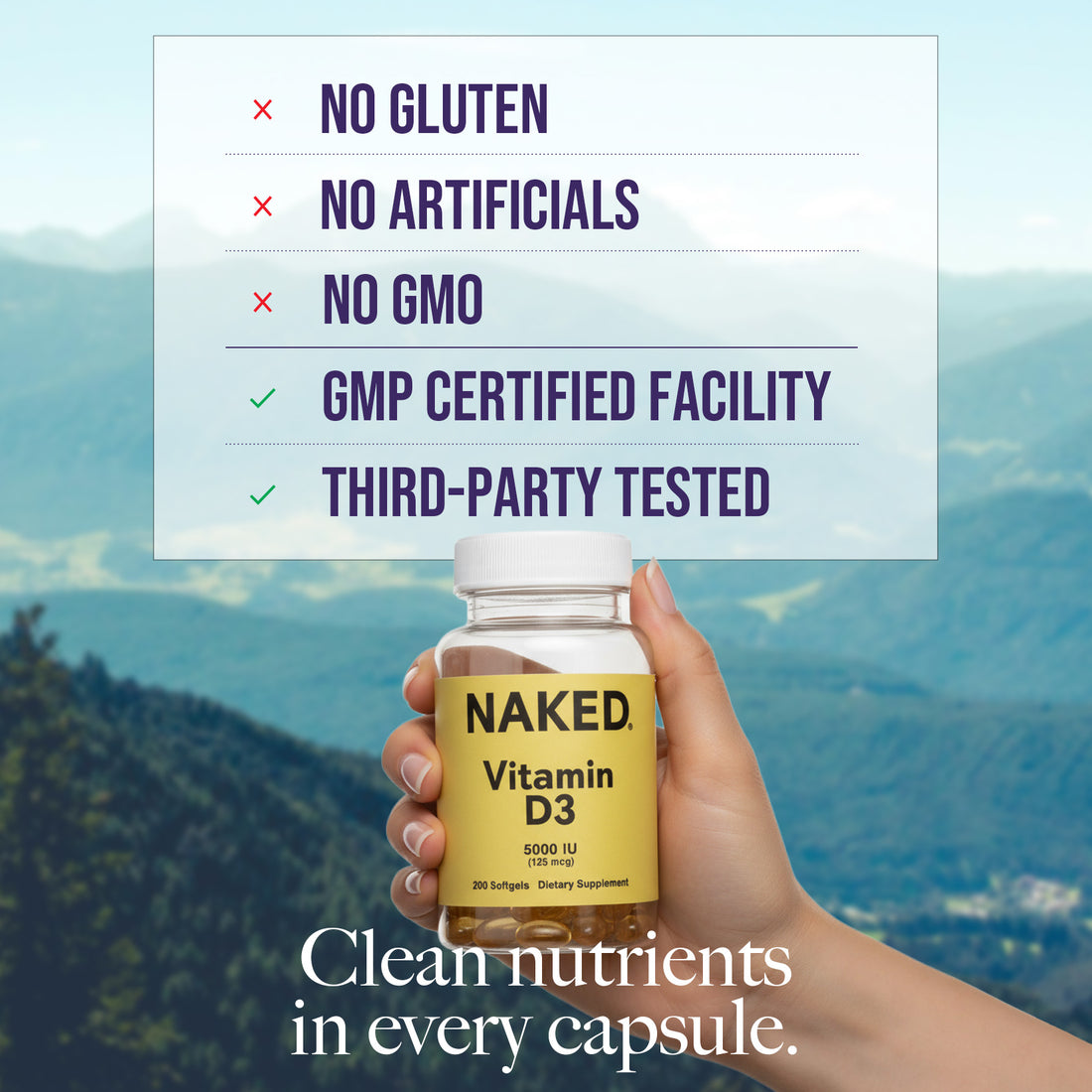 Supplément quotidien de vitamine D3 | Naked Vitamin D - 200 capsules molles