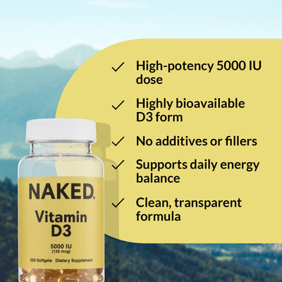 Supplément quotidien de vitamine D3 | Naked Vitamin D - 200 capsules molles