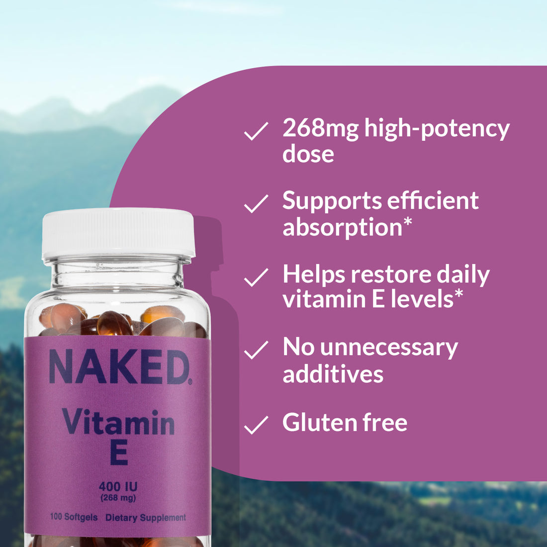 Complément quotidien de vitamine E | Vitamine E Naked - 100 capsules molles