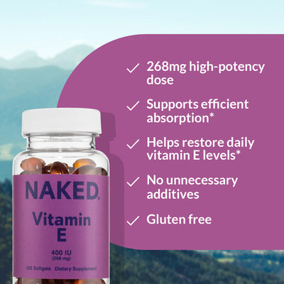 Complément quotidien de vitamine E | Vitamine E Naked - 100 capsules molles