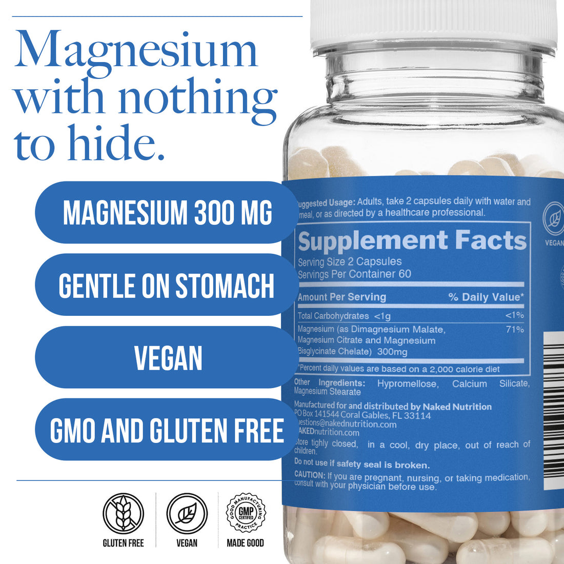 Daily Magnesium Supplement | Naked Magnesium - 120 Capsules
