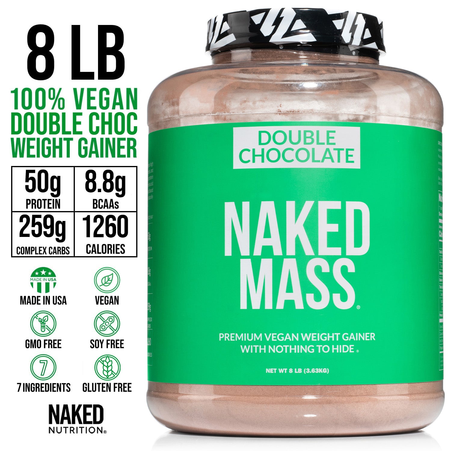 Double Chocolate Vegan Weight Gainer Supplement | Naked Vegan Mass - 8