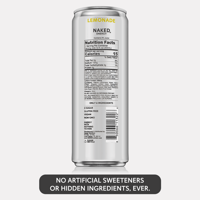 Lemonade Active Lemonade Healthy Energy Drink, Vegan & 0g Sugar | Naked Sparkling Energy