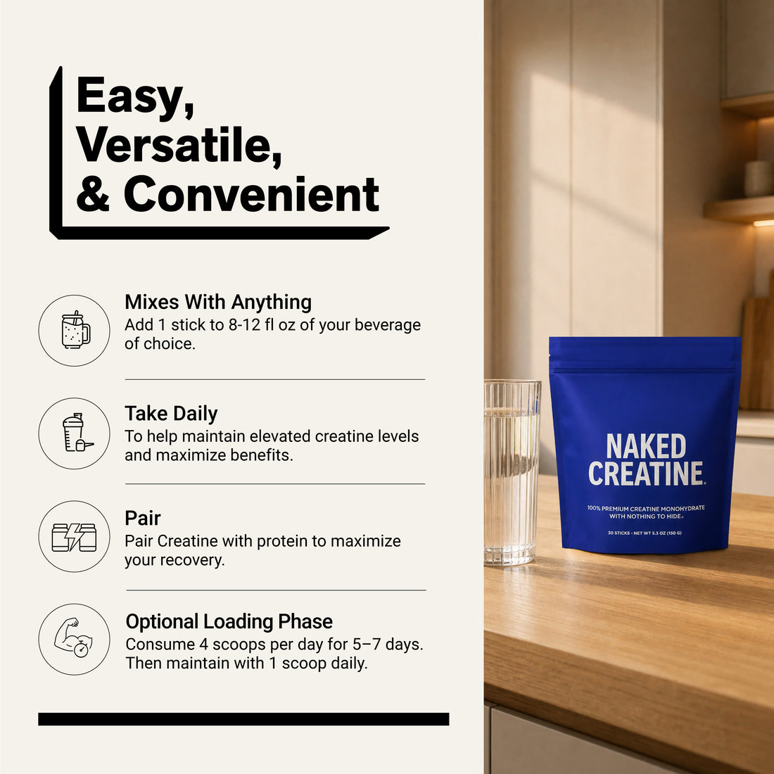 Kreatin-Monohydrat-Pulver 500 g | Naked Creatine - 1,1 Pfund