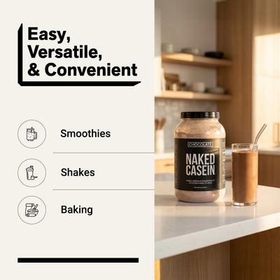naked casein chocolate 2lb for smoothies, shakes, and baking.