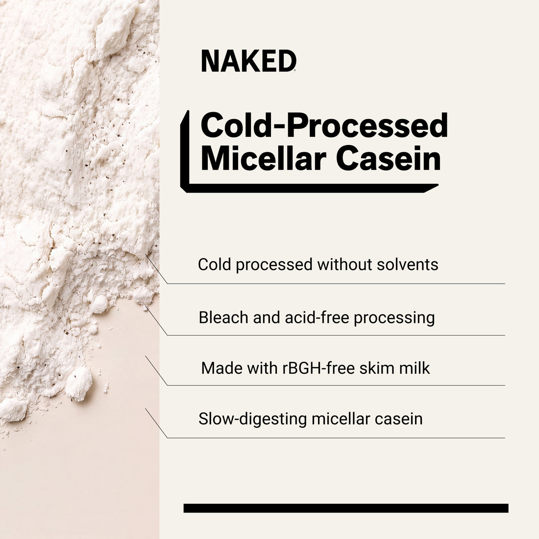 naked casein vanilla 5lb with 3 ingredients and 26g protein.