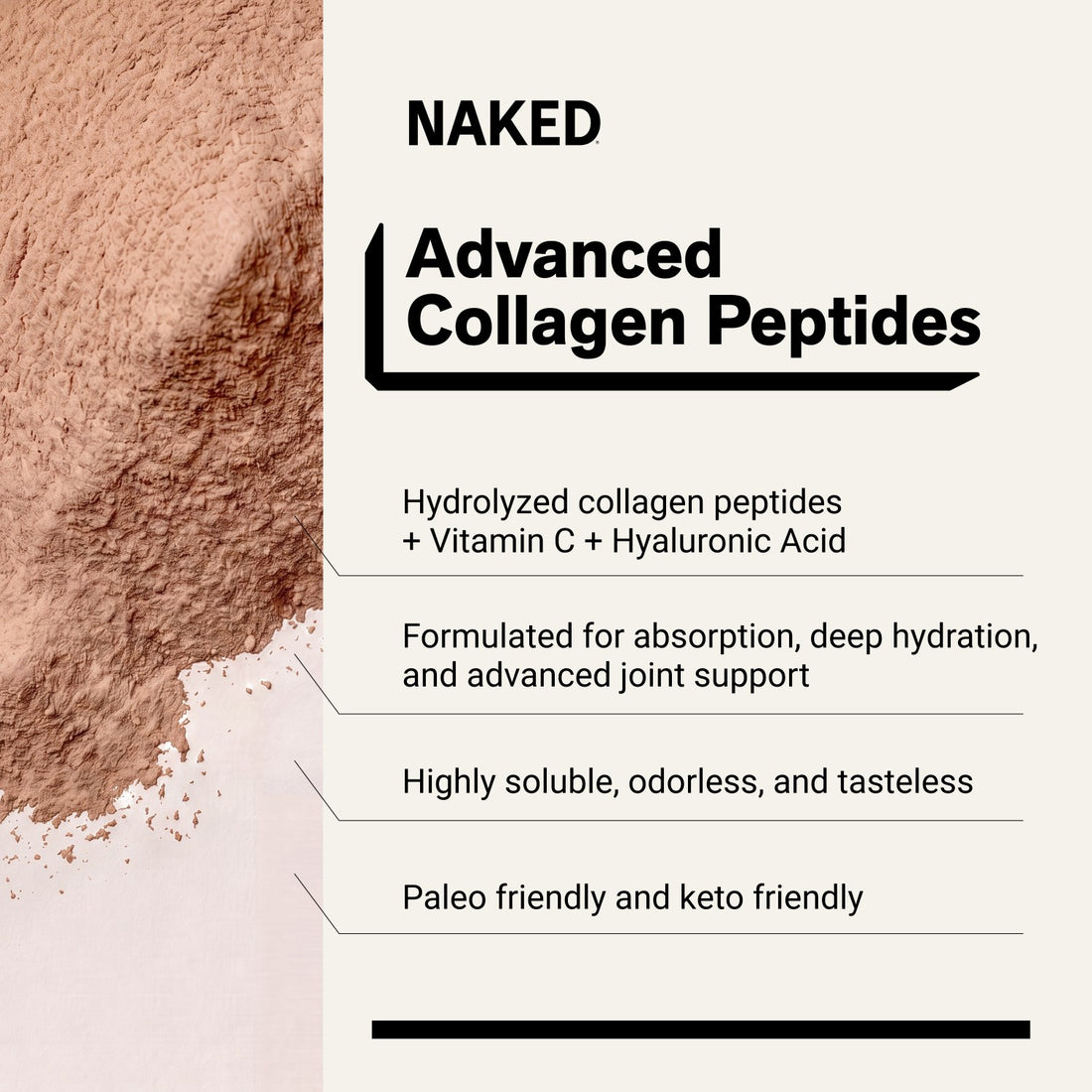 naked collagen advanced chocolate with 19g protein and 90 calories.