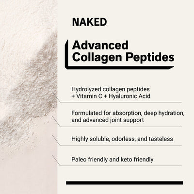 naked collagen advanced unflavored with 3 ingredients and 18g protein.