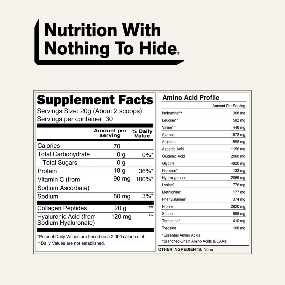 naked collagen advanced unflavored supplement facts and amino acids.