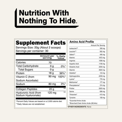 naked collagen advanced unflavored supplement facts and amino acids.