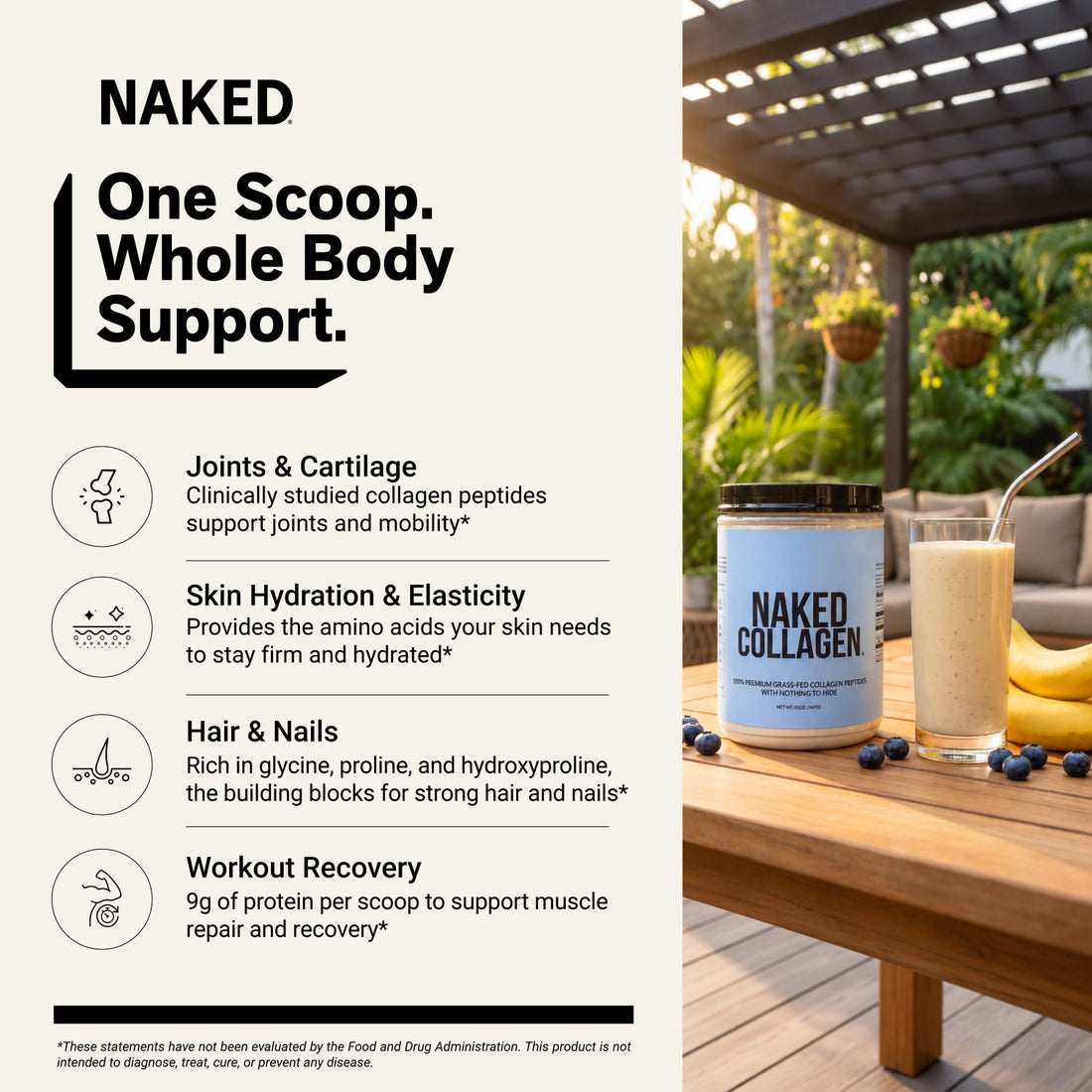 naked collagen unflavored peptides for skin, joints, hair, and nails.