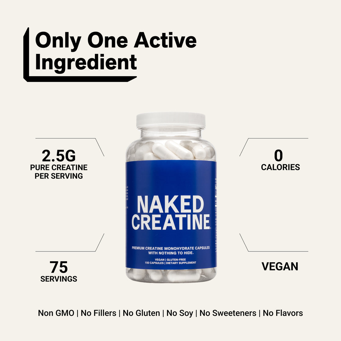 Naked Creatine capsules with 2.5g creatine per serving.