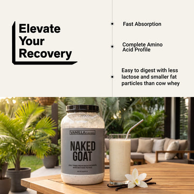 naked goat vanilla whey protein recovery infographic.