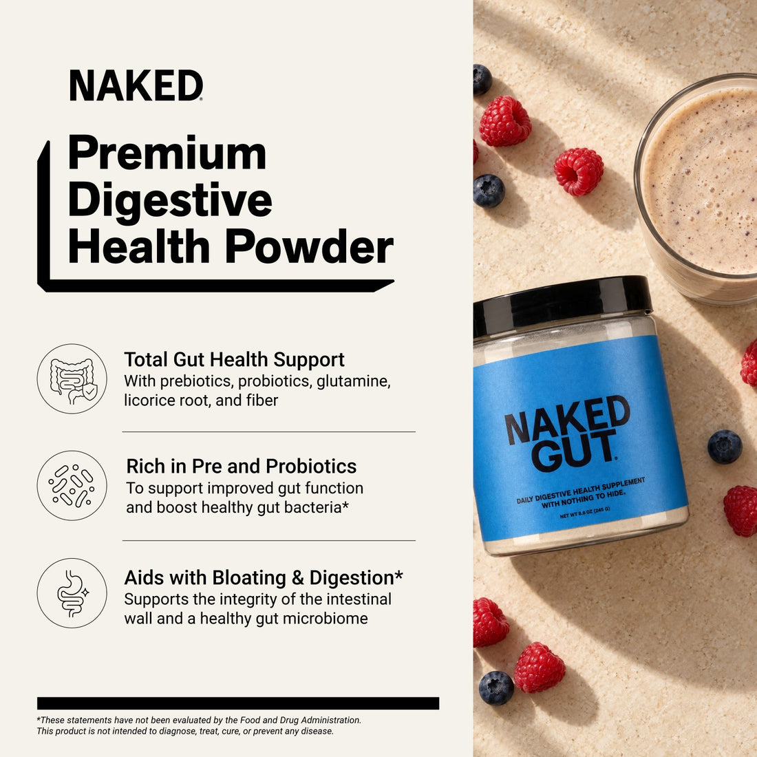 naked gut digestive health powder benefits infographic