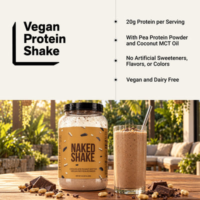 naked shake chocolate peanut butter vegan protein infographic
