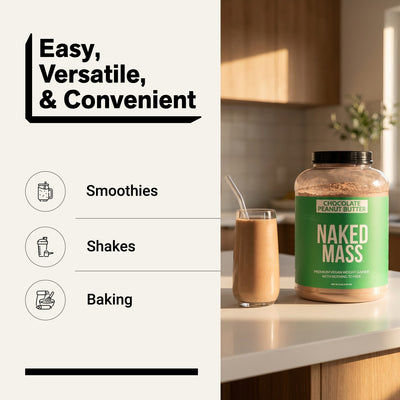 naked vegan mass chocolate peanut butter for smoothies, shakes and baking