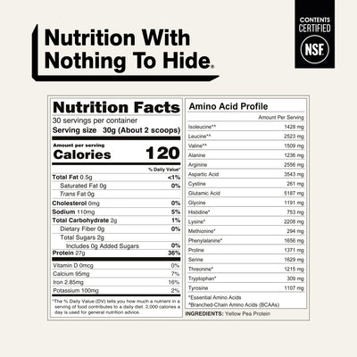 nsf certified pea protein powder nutrition facts