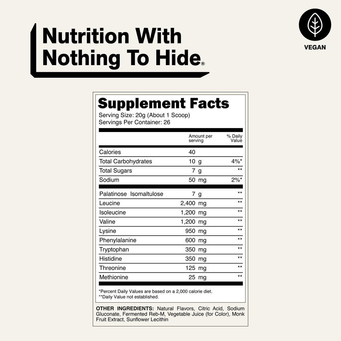 nutrition facts amino acids supplement eaa powder