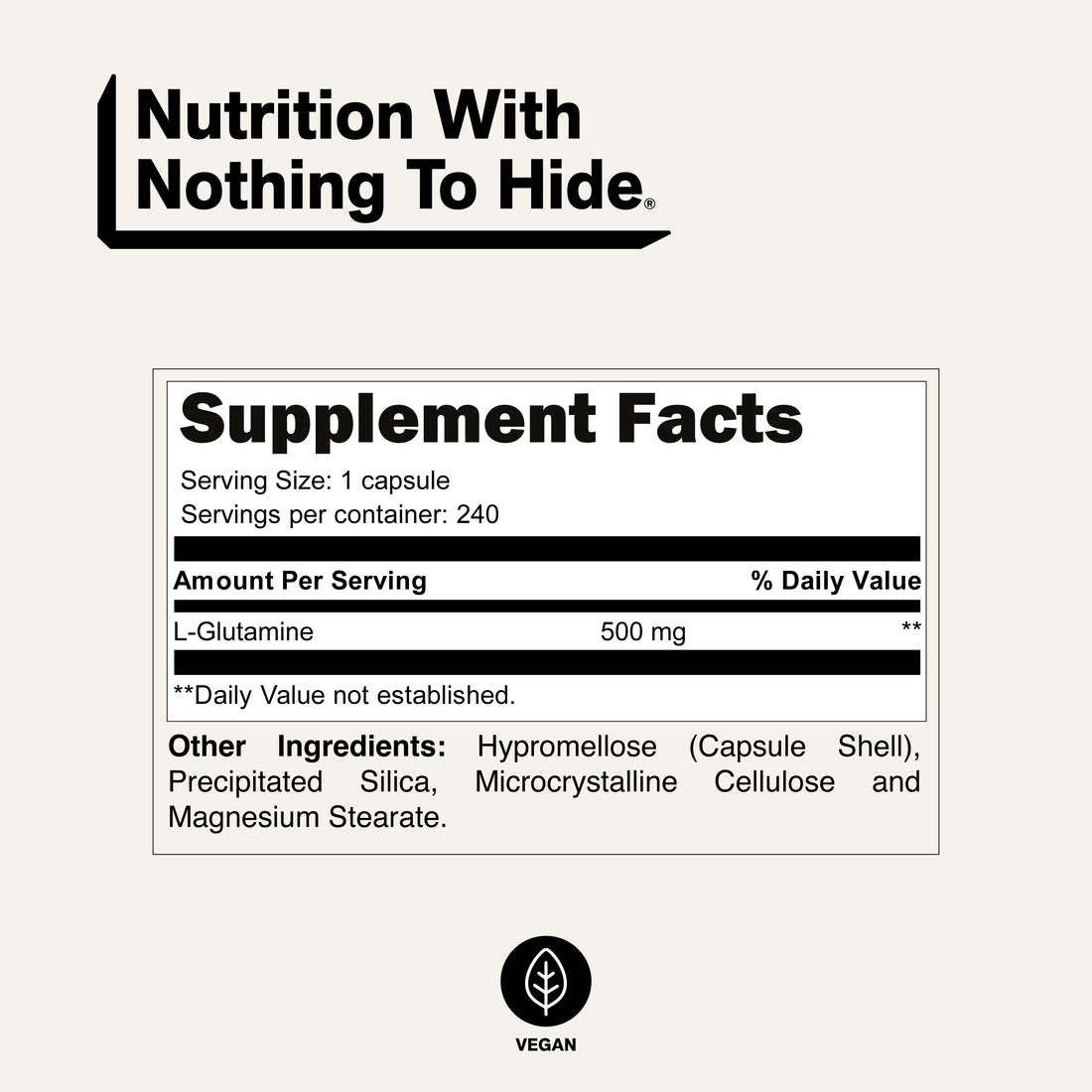 nutrition facrs l glutamine capsule no additives no filles no gluten no soy