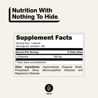 nutrition facrs l glutamine capsule no additives no filles no gluten no soy
