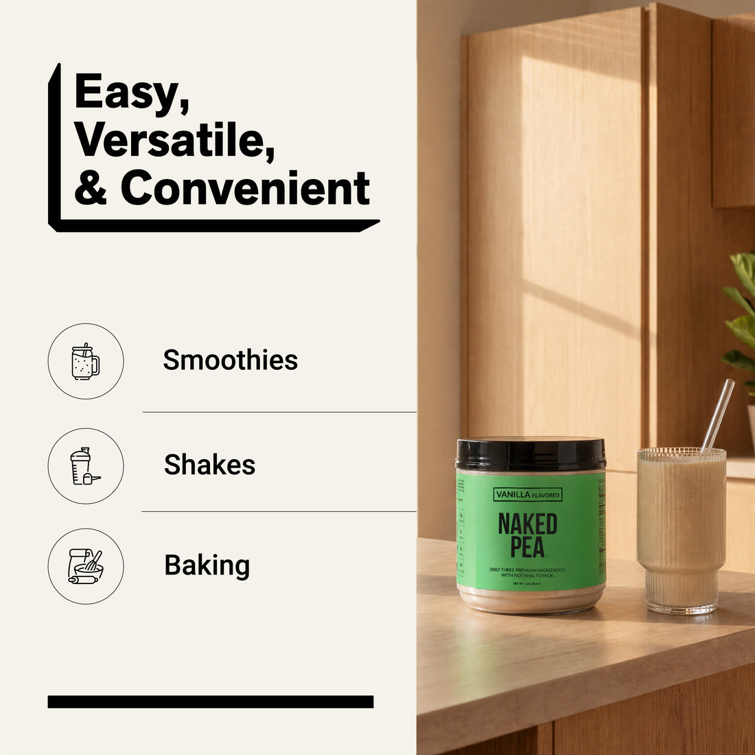 pea protein powder smoothies shakes baking