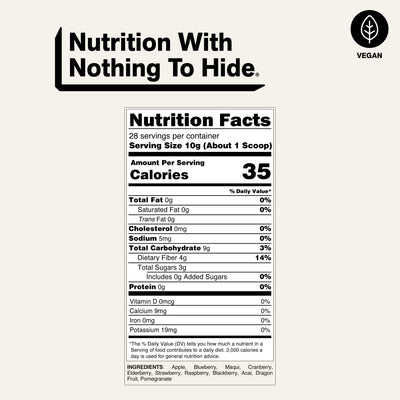 nutrition facts red fruit powder blend natural plant based superfood ingredients