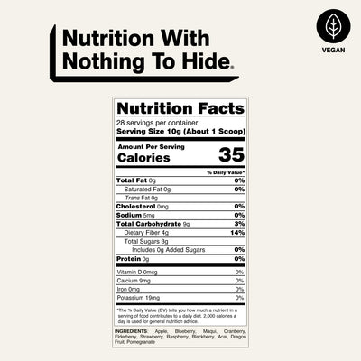 nutrition facts red fruit powder blend natural plant based superfood ingredients
