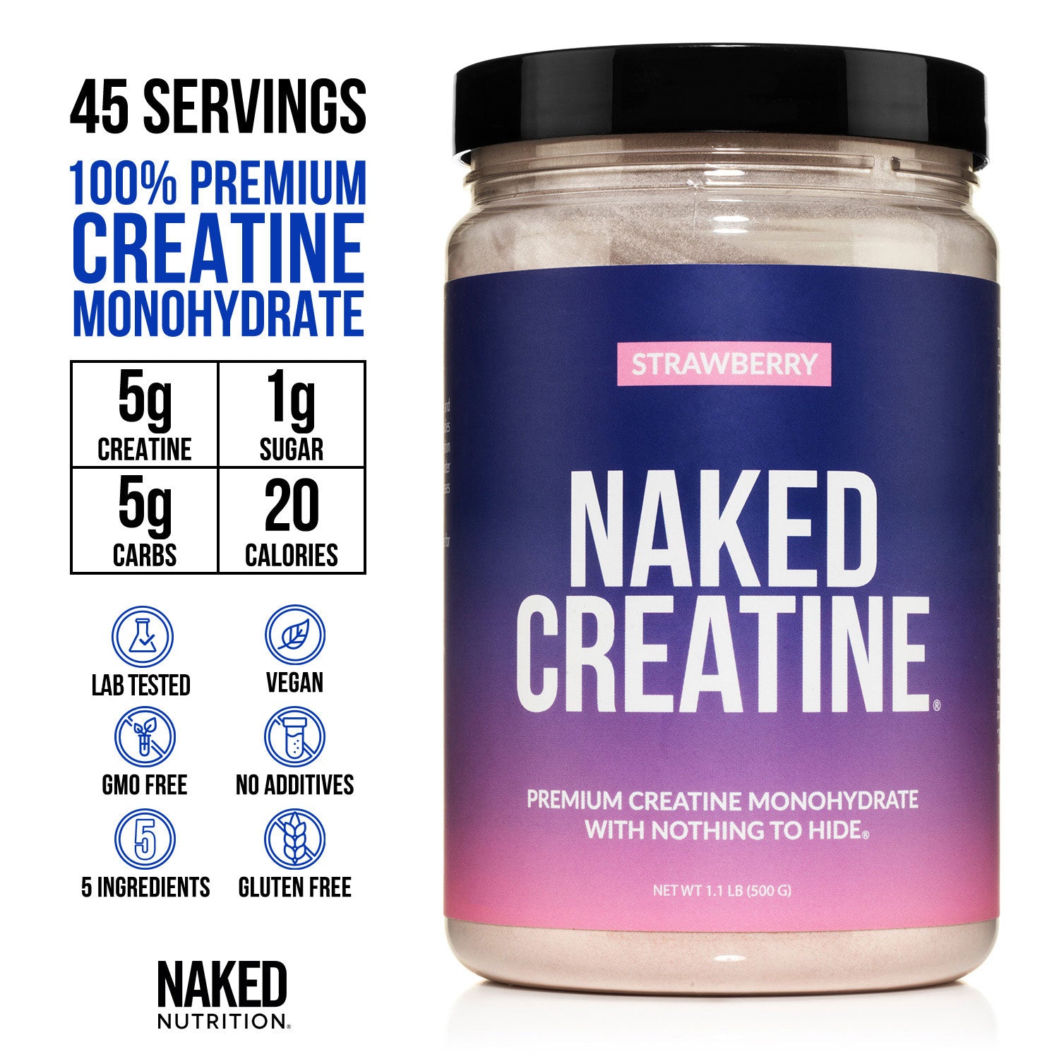 Strawberry Creatine Monohydrate Powder | Naked Creatine - 1.1LB - Image 3