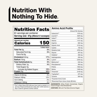 nutrition facts grass fed whey protein powder strawberry